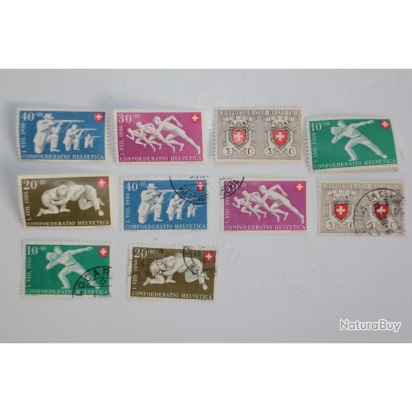 S�rie Timbres Suisse Pro Patria 100 ans poste + sportifs 1950 obl+ neuf