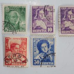 Série Timbres Suisse Pro Juventute portrait+ costumes féminins 1936 obl