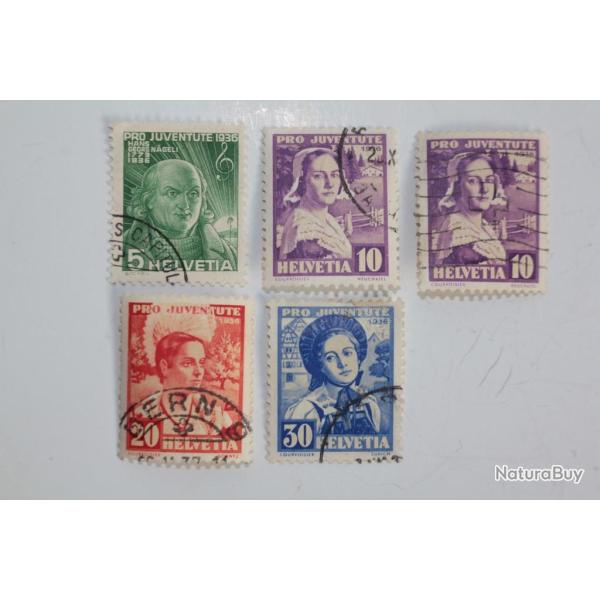 S�rie Timbres Suisse Pro Juventute portrait+ costumes f�minins 1936 obl