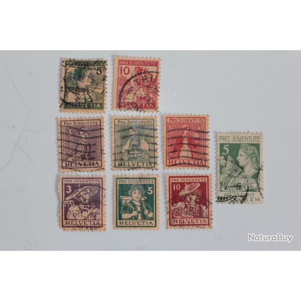 Ensemble Timbres Suisse Pro juventute H�lv�tie et Costume 1913-1917 obl