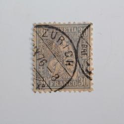 Timbres Suisse Helvétie assise 30 Franco bleu 1862