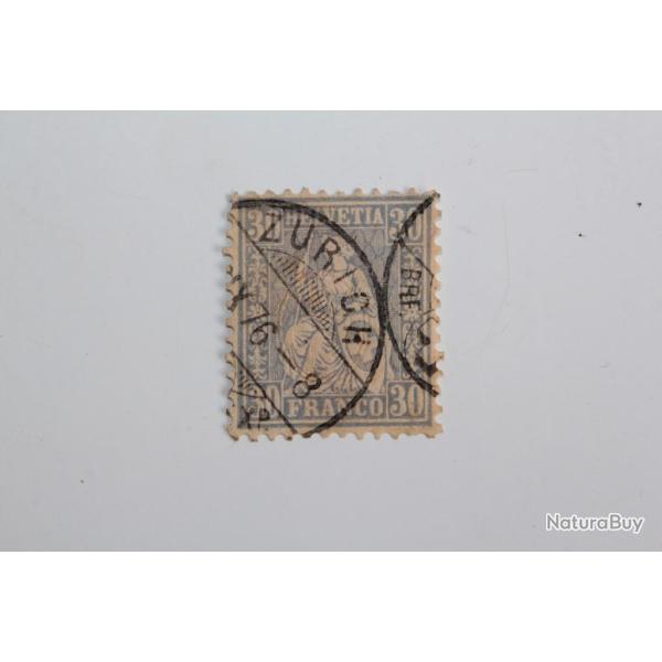 Timbres Suisse Helv�tie assise 30 Franco bleu 1862