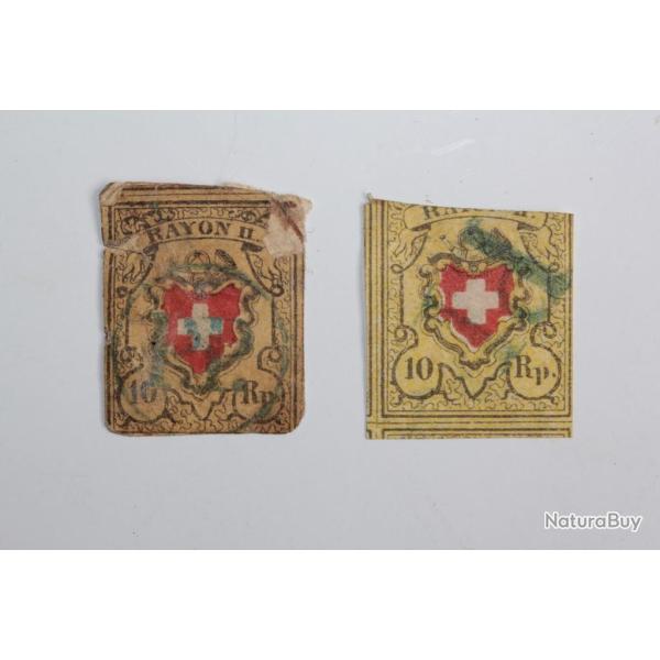 Timbres Suisse 1er octobre Rayon II � croix non encadr�e 1850