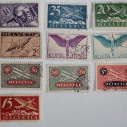 Timbres Suisse poste aérienne représentation symbolique 1923-1940 obl