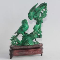 Figurine malachite sculptée Perroquets Chine