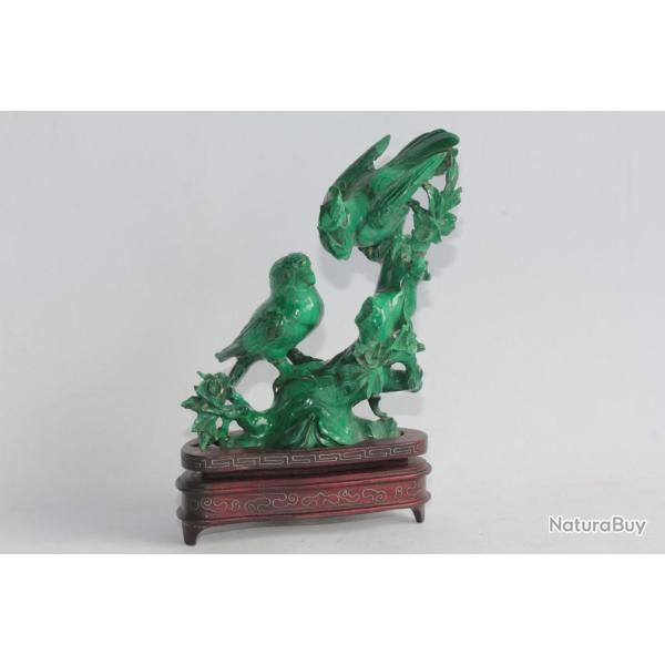 Figurine malachite sculpt�e Perroquets Chine