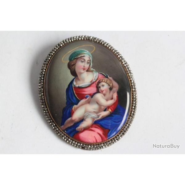 Broche �maux Vierge � l'enfant XVIIIe si�cle Art populaire Suisse