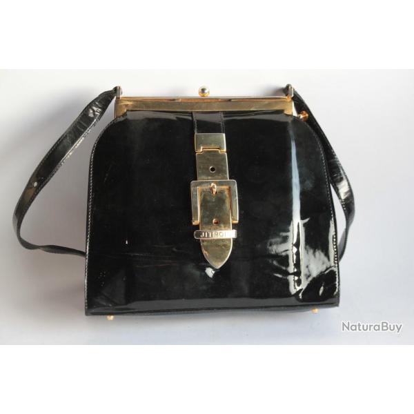 Sac � main Jean-Claude JITROIS cuir vernis noir vintage
