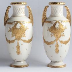 Paire vases porcelaine Reissner Stellmacher Kessel Autriche Art nouveau