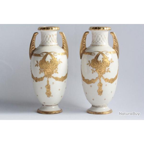 Paire vases porcelaine Reissner Stellmacher Kessel Autriche Art nouveau