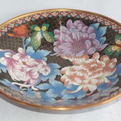 Grande coupe émaux cloisonné Chrysanthèmes Chine