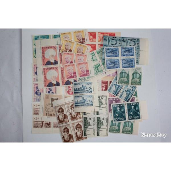 Lot Timbres Turquie paire et blocs x4 1957 neufs