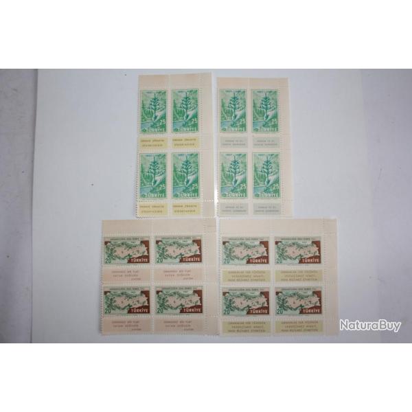 Timbres Turquie bloc x4 centenaire enseignement forestier 1957 neufs