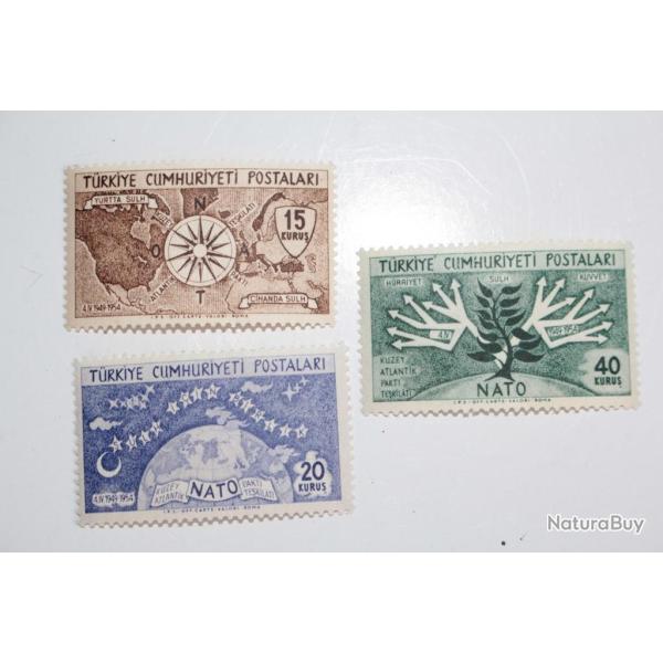 Timbres Turquie anniversaire trait� atlantique nord 1954 neuf