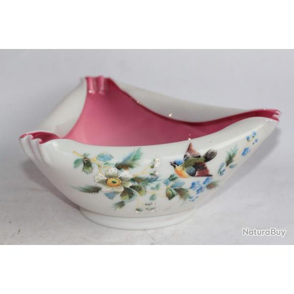Coupe opaline double couche �maill�e Fleurs et oiseaux Napol�on III