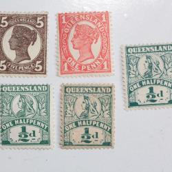 Timbres Colonie anglaise Queensland Victoria s&eacute;rie 1907-1910