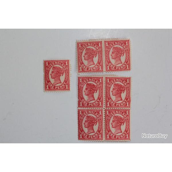 Timbres Colonie anglaise Queensland Victoria one penny 1896