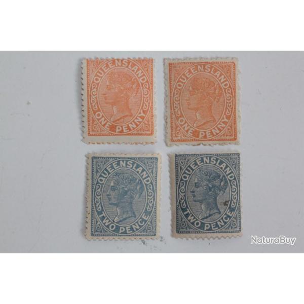 Timbres Colonie anglaise Queensland Victoria one et two penny 1894