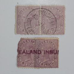 Timbres Colonie anglaise Queensland Victoria paire one shilling 1879-80