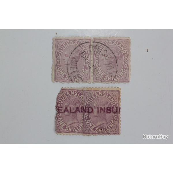 Timbres Colonie anglaise Queensland Victoria paire one shilling 1879-80