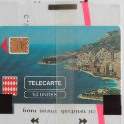 T&eacute;l&eacute;carte &agrave; puce Monaco MF2 Rocher de Monaco fl&egrave;che rouge NSB 1989