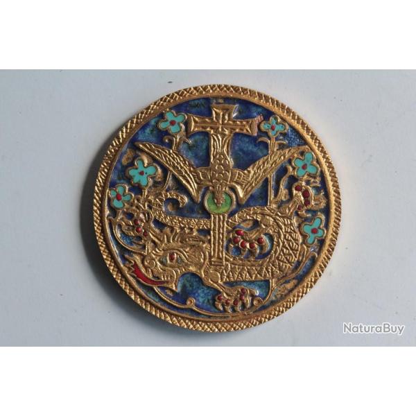 M�daille bronze dor� �maill�e Sc�ne biblique Dragon