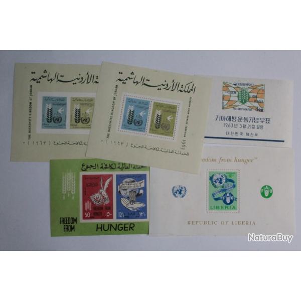 Lot 5 blocs timbres Lutte contre la famine Moyen-orient 1963