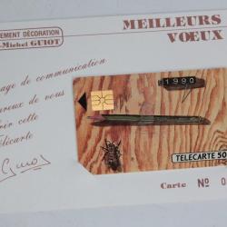 T&eacute;l&eacute;carte &agrave; puce France Priv&eacute;e Guiot d&eacute;coration + encart 1989
