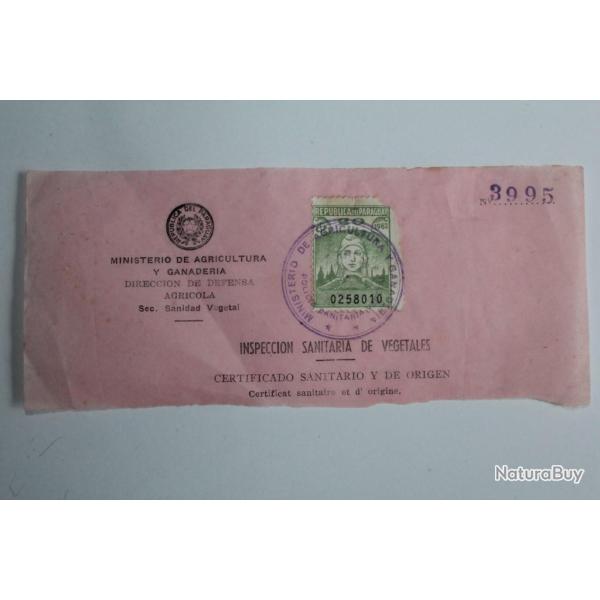 Timbre Paraguay num�rot� cachet minist�re de l'agriculture 1962