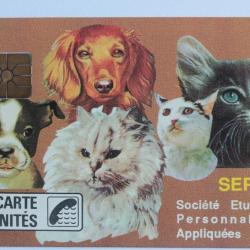 T&eacute;l&eacute;carte &agrave; puce France Priv&eacute;e SEPA 1 Chiens et chats 1989