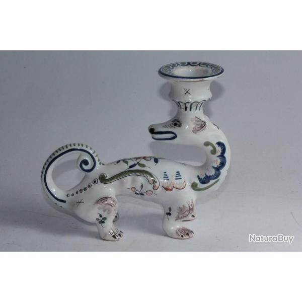 Bougeoir fa�ence de Rouen Dragon