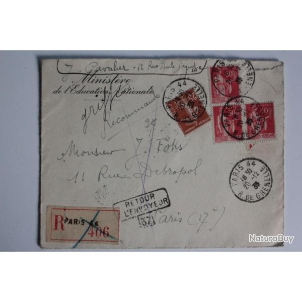 Enveloppe France minist�re �ducation nationale griffe recommand� 1935