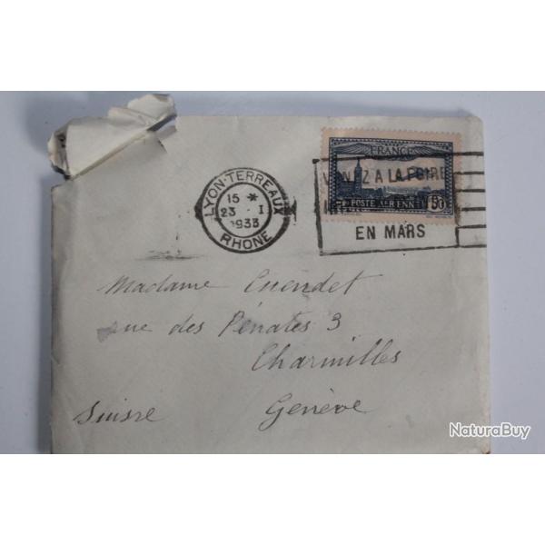 Enveloppe France timbre poste a�rienne 1f50 vignette tuberculose 1938