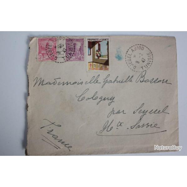Enveloppe Tunisie vignette propret� et sant� 1947