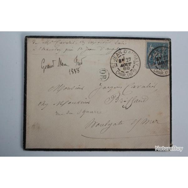 Enveloppe France timbre type sage oblit�r� OR 1888