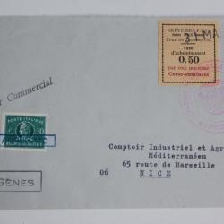 Enveloppe France vignette taxe d'acheminement Italie annul&eacute; 1968
