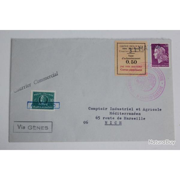Enveloppe France vignette taxe d'acheminement Italie annul� 1968