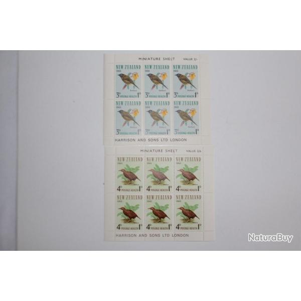 Timbres 2 blocs Nouvelle Z�lande Miniature Sheet Bird 1966 Neufs