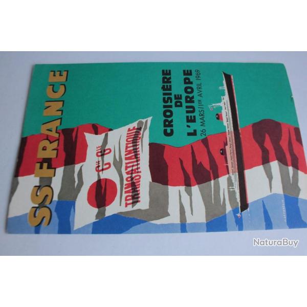Brochure Croisi�re Europe 1969 Coupe longitudinale Paquebot France