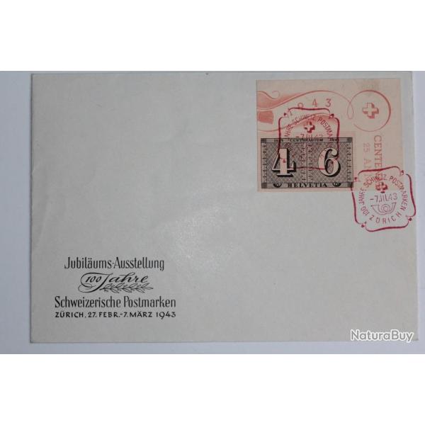 Enveloppe Suisse FDC 100 jahre schweiz Zurich 1943