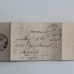 Pli marque postale France oblitération grand cachet double fleuron 1837