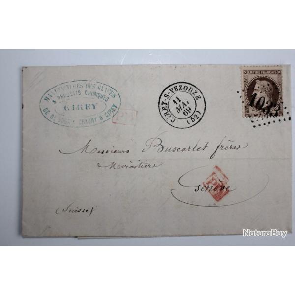Pli marque postale France empire PD 30c �tablissement de Cirey 1869