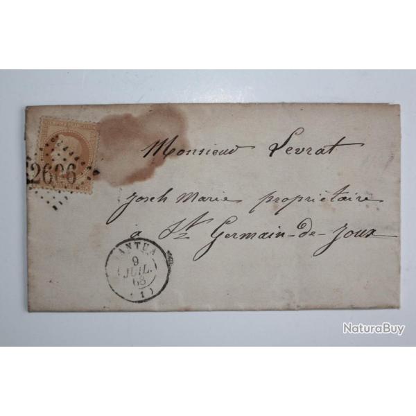 Pli marque postale France empire 20c facture liqueur d'absinthe 1870