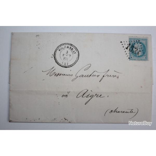 Enveloppe France empire 20c obl cercle ext�rieur perl� 1868