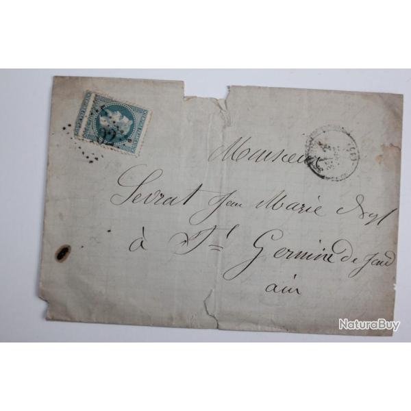 Pli marque postale France empire 20c 1869