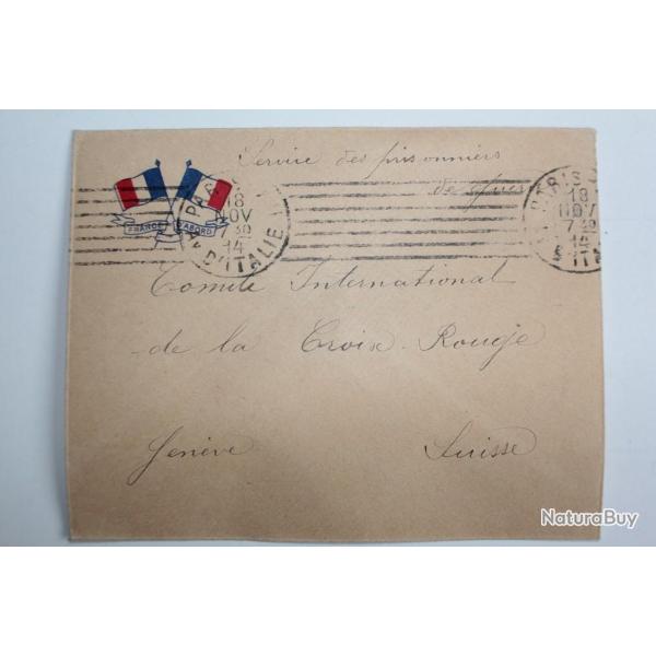 Enveloppe France d'abord service des prisonniers 1914