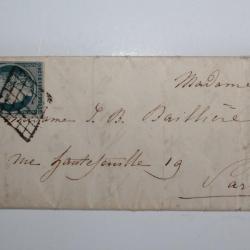 Pli Marque postale repub franc 25c obl grille G1 1851