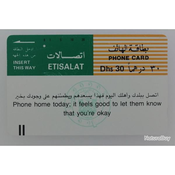 T�l�carte Tamura �mirats Arabes Unis Etisalat 30 Dhs 1989