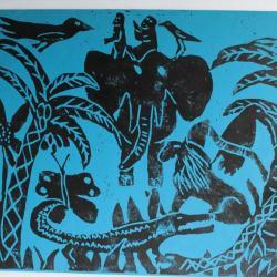 Bois grav&eacute; Andrea Procacci 1974 Animaux d'Afrique