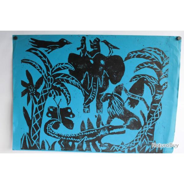 Bois grav� Andrea Procacci 1974 Animaux d'Afrique